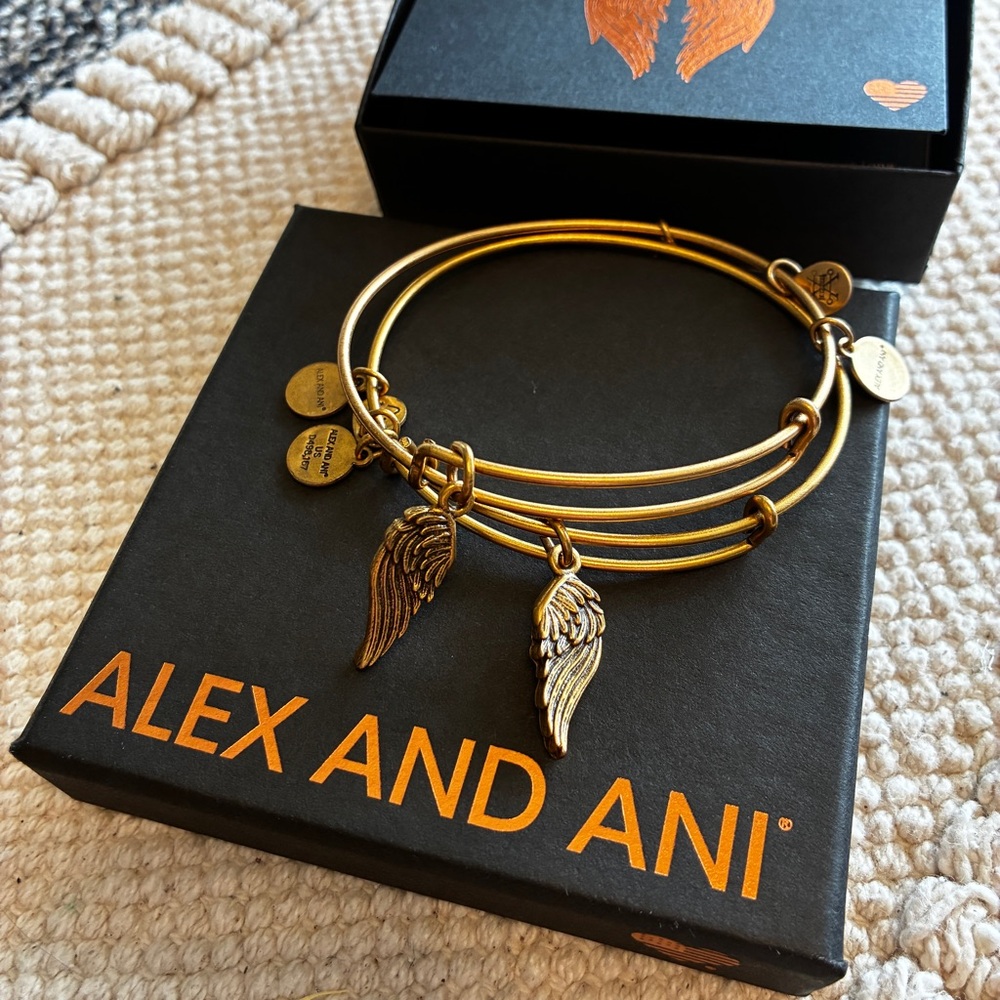 (Set of 2) 🪽 Alex and Ani Gold Wings Charm Bracelets